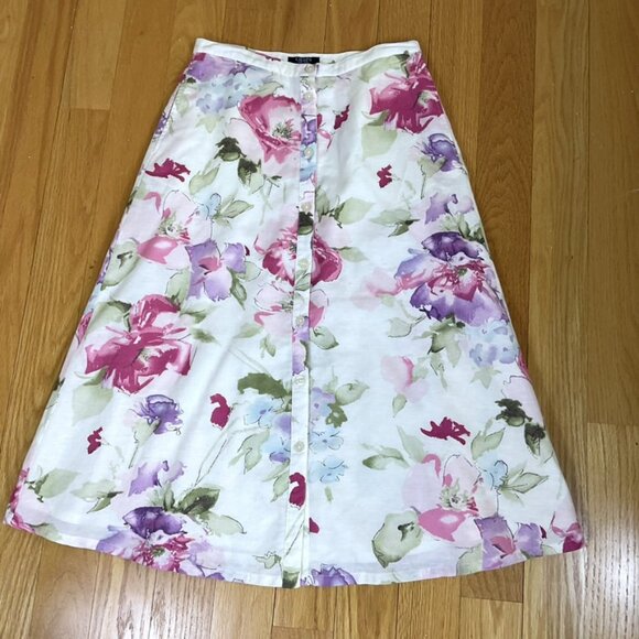 Chaps Linen Skirt Maxi Floral Buttonfront (4) - Picture 4 of 6